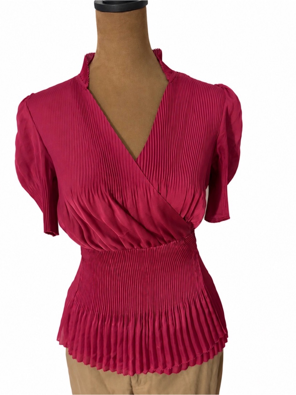 Women’s Diane von Furstenberg Pleated Wrap-Front Top in Raspberry